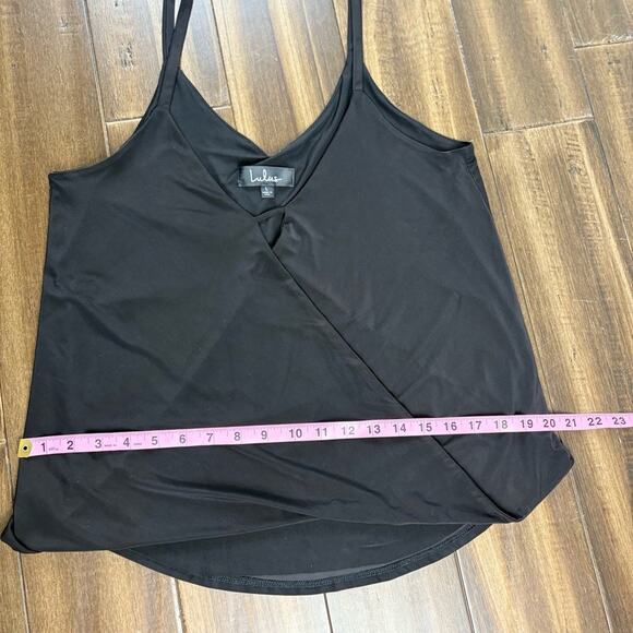 Lulu's size L Black Sleeveless Wrap Camisole Thin Strap V neck Flowy Fit Keyhole - Picture 5 of 9